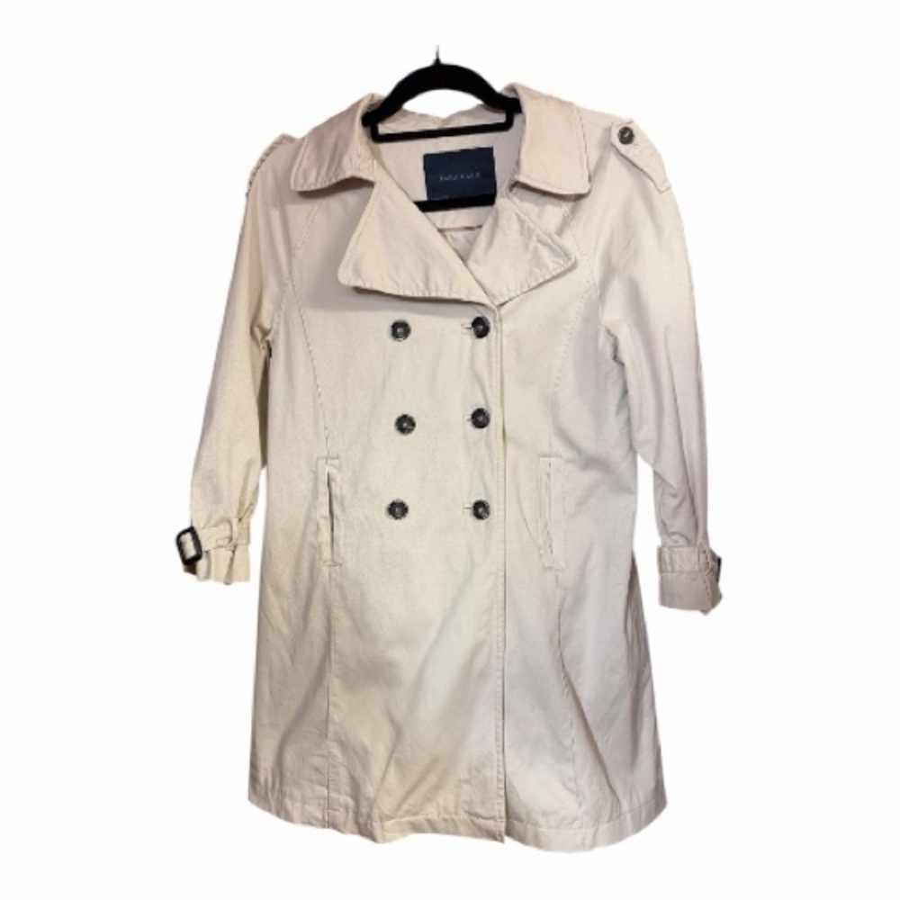 Zara Basic Beige Double-Breasted Trench Coat Mini… - image 1